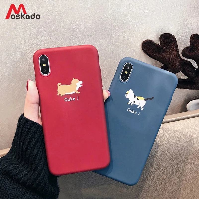 

Moskado Phone Case For iphone 6 6s 8 7 Plus Cartoon Animal Dog Cat Kitten Couples Cover For iphone X XS Max XR Soft TPU Cover
