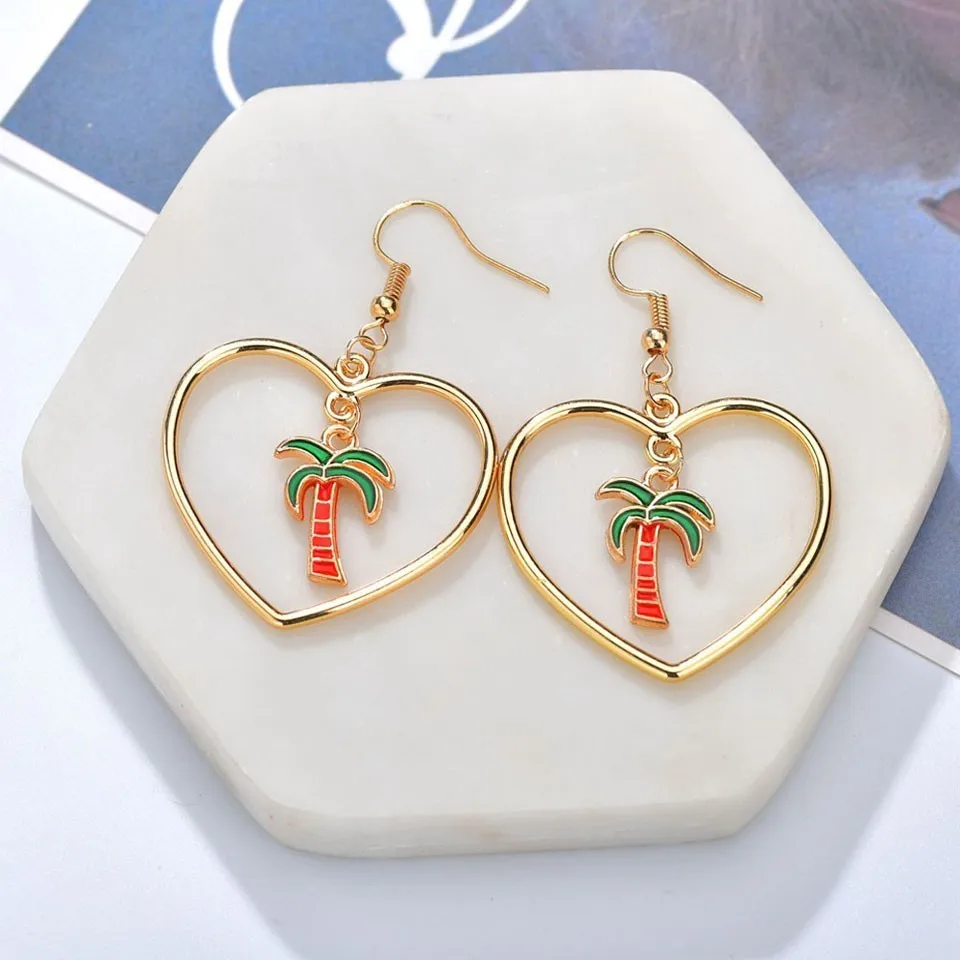 

Latest Big Heart Dangle Drop Earrings Jewelry Earrings For Girls Women Trendy Cute Coconut Tree Fashion Earrings