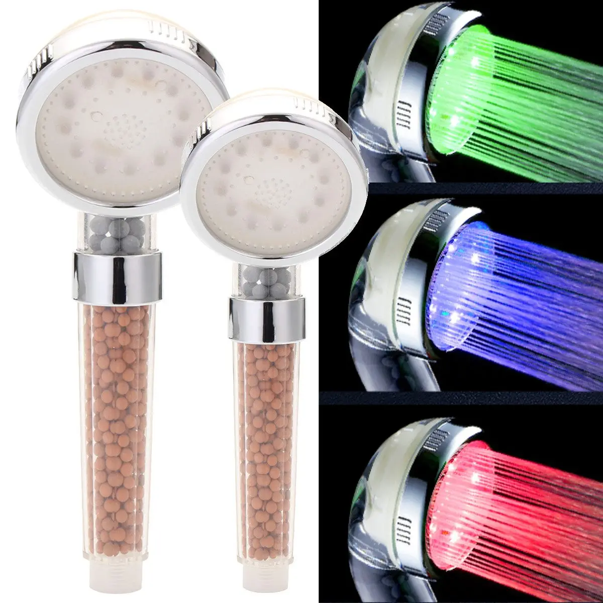 

LED Light Bath Shower Head Replacement High Pressure Water Saving Laser Ionic Spray S/L Size Bathroom Handheld Shower Head Set
