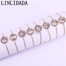 12 шт золотой цвет, Стразы Установка CZ цирконий 26 ювелирные изделия с буквами регулируемый браслет для женщин и мужчин