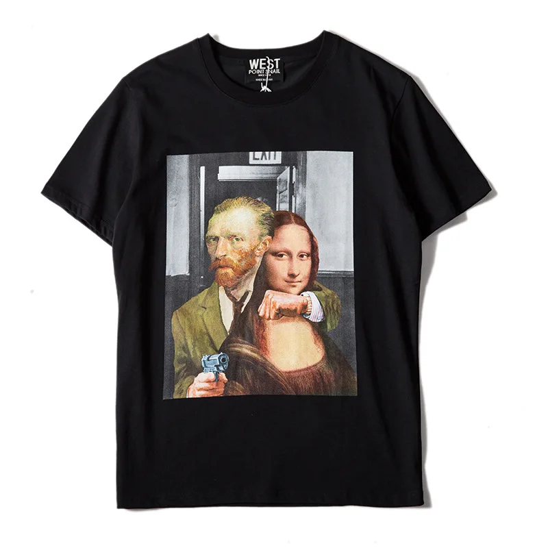 

2019 New Short Sleeve Tee Shirt Mona Lisa Printed Hip Hop T Shirts O-neck Loose Summer T-shirt for Mens Casual Tshirt Homme B12