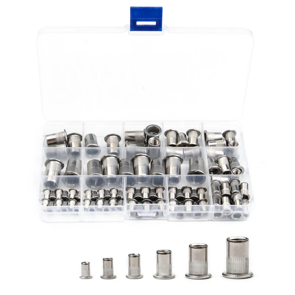 

200Pcs Rivet Nut Stainless Steel M4/M5/M6/M8/M10/M12 Flat Head Threaded Rivet Insert Nutsert Cap Rivet Nut Assortment Kits Set