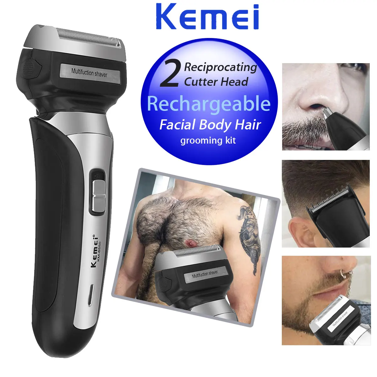 

KEMEI 3 in 1 Men Hair Trimmer Multifunction Electric Beard Shaver Cordless Nose Rechargeable Professional Ear Clipper Men Barber