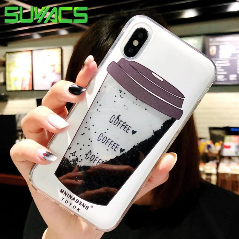 

SUYACS Phone Case For Samsung S10e S10 S8 S9 Plus J5 J7 (2017) EU Hot Liquid Quicksand Coffee Soft TPU Back Cover For iPhone XR