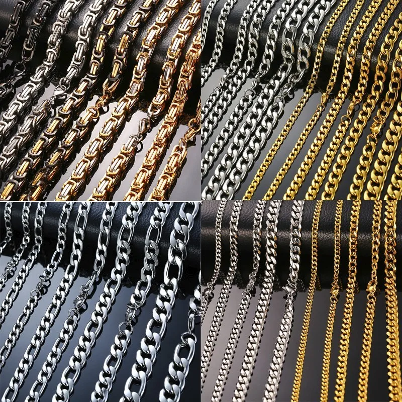 

Assorted Colors Style Men Necklce Byzantine Cuba Miami Link Chain Stainless Steel Jewelry 24-30 inch