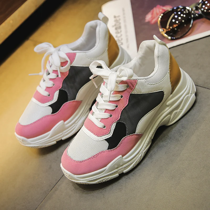 

Spring Women's Platform Sneakers 2019 Mesh Women Chunky Sneaker Fashion Thick Sole Woman Dad Shoes Ladies White trainers Women