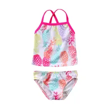 Детские купальные костюмы для девочек из двух предметов купальники бикини пляжная одежда с принтом ананаса летняя одежда