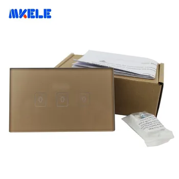 

Makerele US Standard Wall Touch Switch Luxury White Crystal Glass 3 Gang 2 Way Gold Touch Screen