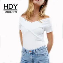 HDY HAODUOYI 2019 Highstreet Elegant Cross Wrap Off the Shoulder Striped Pullovers Tee Summer Women Casual Women Tshirt HDY HAODUOYI 2019 Highstreet Elegant Cross Wrap Off the Shoulder Striped Pullovers Tee Summer Women Casual Women Tshirt