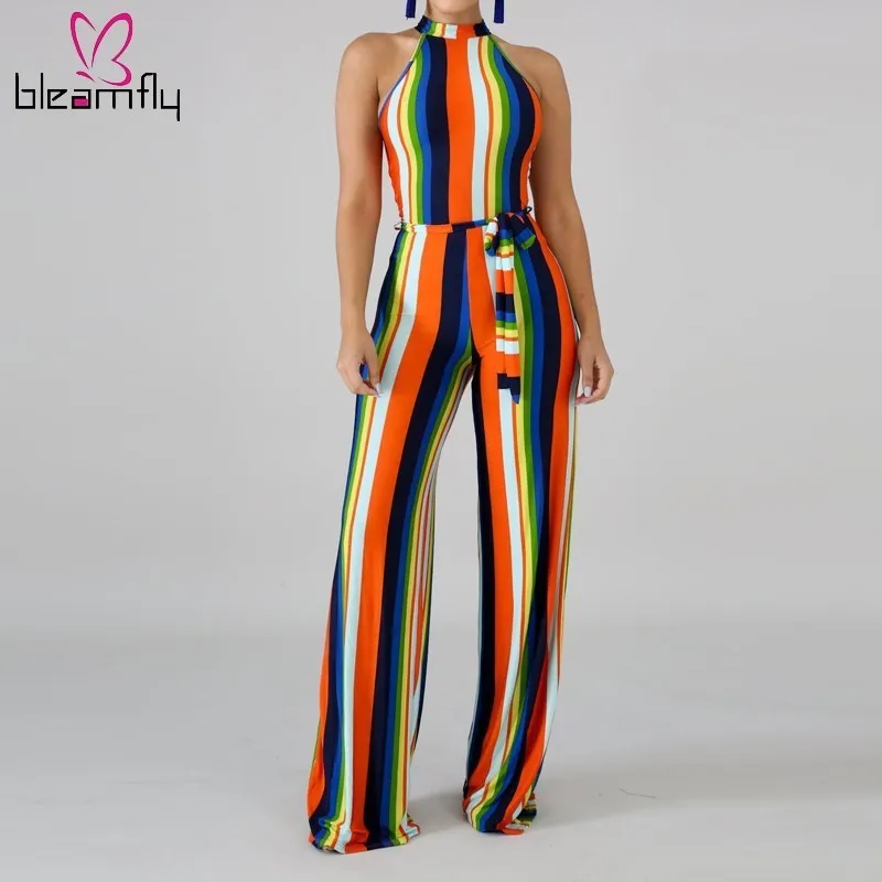 

Sexy Off Shoulder Wide Leg Jumpsuit Women Elegant Vintage Romper Striped Printed Long Off Shoulder Playsuit One Piece Overalls