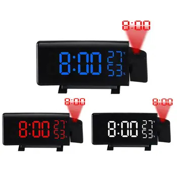 

Digital Radio Alarm Clock Projector Snooze Timer Temperature LED Display USB Charge Cable 110 Degree Table Radio FM Clock