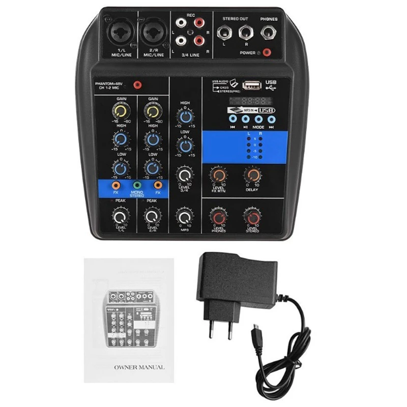 Portable Bluetooth A4 Sound Mixing Console Audio Mixer Record 48V Phantom Power Effects 4 Channels Audio Mixer With Usb(Eu Plu Portable Bluetooth A4 Sound Mixing Console Audio Mixer Record 48V Phantom Power Effects 4 Channels Audio Mixer With Usb(Eu Plu
