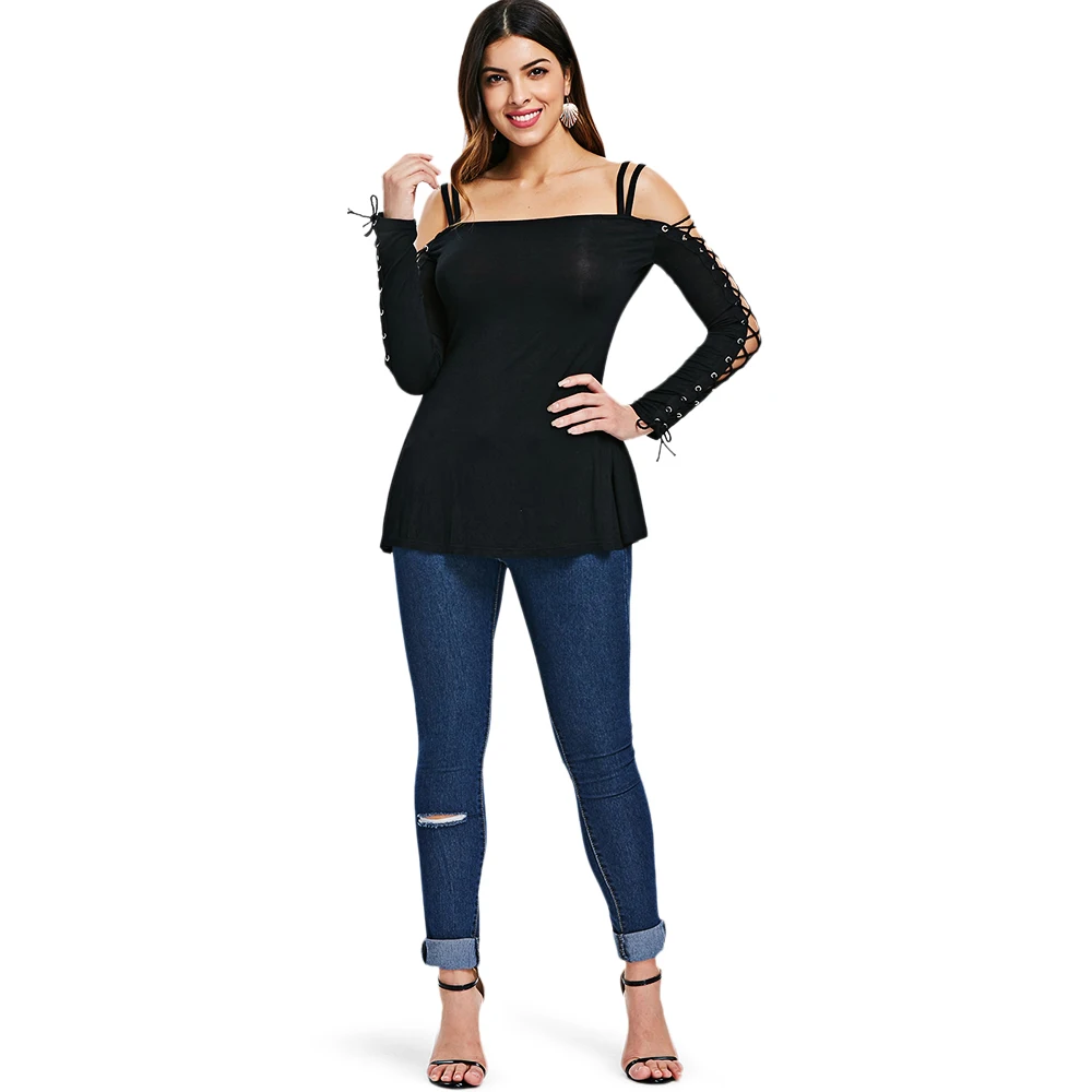 Для женщин модные пикантные Slim Fit Tee осень s Cut Out с длинным рукавом Приталенная