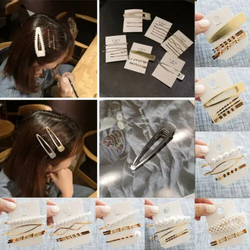 

Women Fashion Pearl Hairpin Hair Clip Snap Barrette Stick Hair Accessories Gift Party Favors