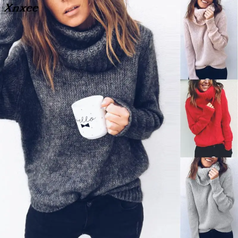 ladies Europe style and American winter turtleneck collar loose solid female sweaters pullover long sleeve chic woman sweater ladies Europe style and American winter turtleneck collar loose solid female sweaters pullover long sleeve chic woman sweater