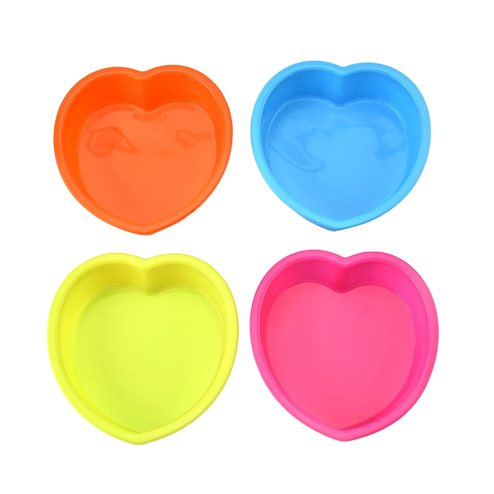 4pcs Heart Shape Cake Pan Mold Cake Liner Silicone Reusable Home Baking Tool