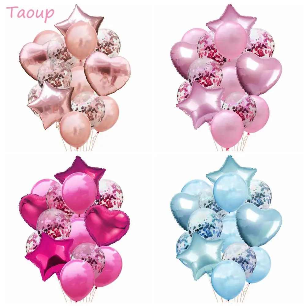 

Taoup 14pcs Gold Rosegold Confetti Balloons Latex Wedding Balloons Figures Round Ballons Accessories Happy Birthday Party Decor