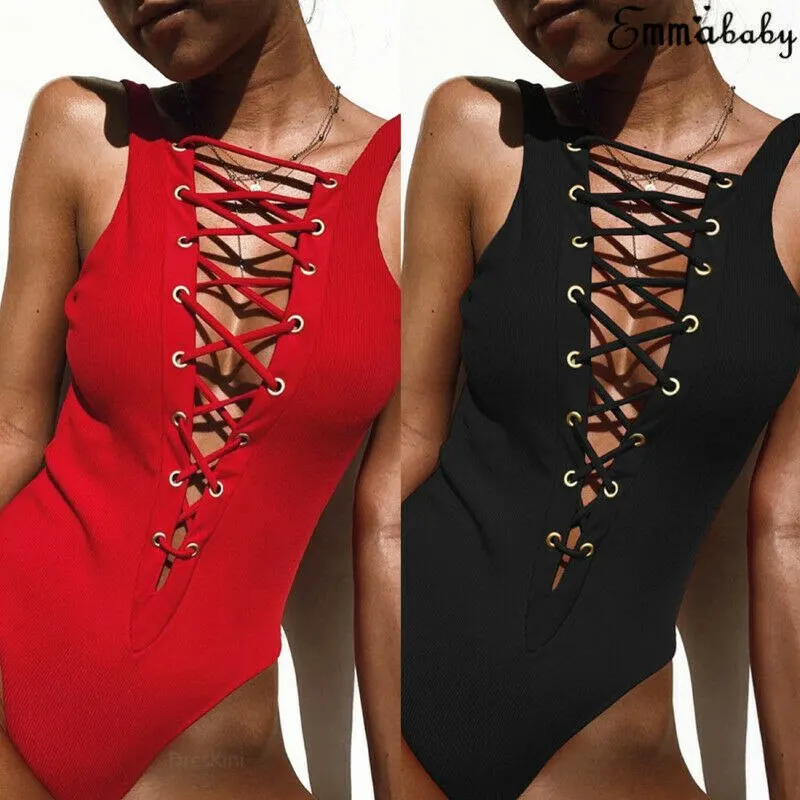 

2019 Sexy Women's One-piece Swimsuit Deep-V Padded Bra Swimwear Female Bikini Beachwear High Waist Push-up Monokini