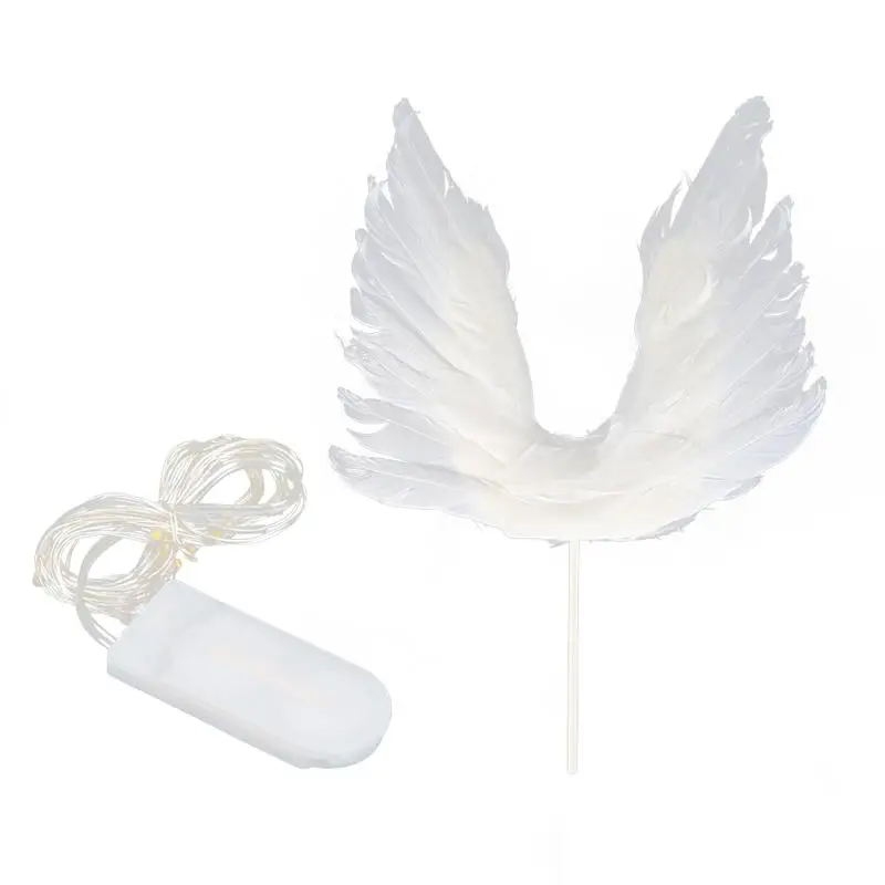 

1Pc Angel Wing Cake Topper Cake Feather Led Light Cupcake Picks Toppers for Girl Anniversary Birthday Party Wedding