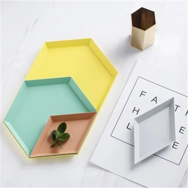 

Nordic Geometry Metal Storage Tray Home Decor Ring Storage Tray Table Ware Combination Fruit Plate Jewelry Display Tray