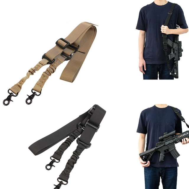 

2 Point Battle Adjustable Gun Shoulder Strap with Steel Open Swivel Clip Dual Trigger Snap Bungee Rifle Belt Strap