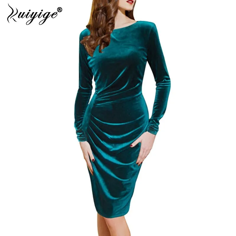 Ruiyige 2019 New Spring Autumn Velvet Dress Women Solid Sexy Party Dresses Long Sleeve Fashion Zipper Bodycon Female Vestidos | Женская