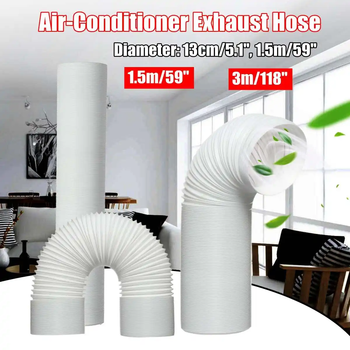 

Portable 59" /118" Air Conditioner Window Pipe Interface Exhaust Hose Tube