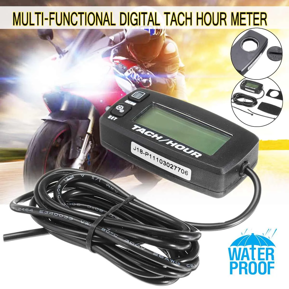 

Motorcycle Tachometer Backlit Universal LCD Digital Motorcycle Tachmeter Tach Hour Meter Tachometer Waterproof 2/4 Stroke Engine