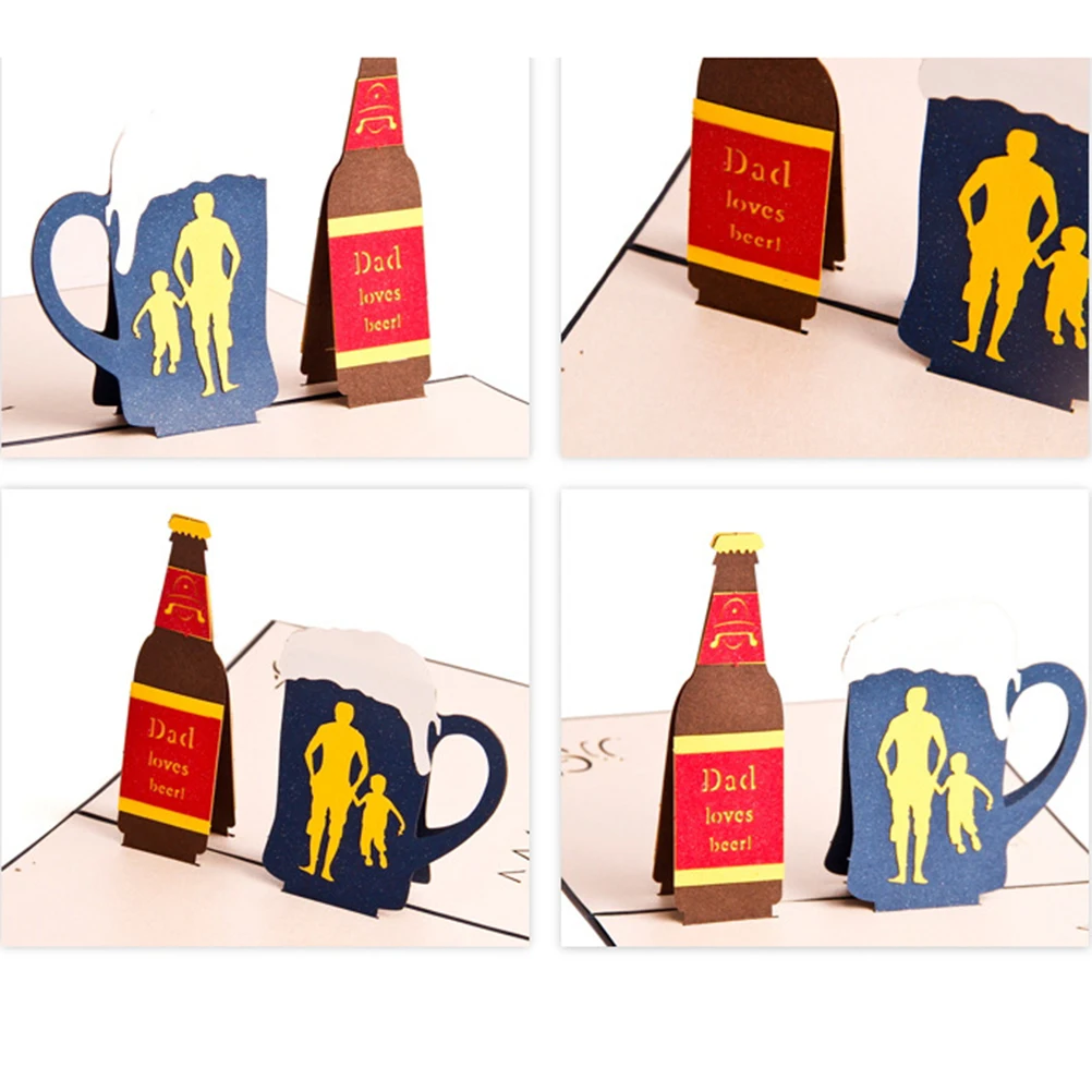 1 шт день отцов креативная поздравительная открытка 3D Pop Up Dad Loves Beers ручная работа