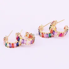 5 пар Новая мода Золотая, радужная CZ микро проложить серьги гвоздики, цвет насыщенный Цирконий полукруглые женские украшения, серьги