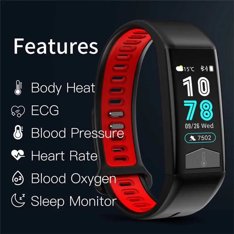

T02 Body Temperature Heart Rate Monitor IP68 Waterproof Activity Record Bluetooth Music Weather Health Smart Watch Band