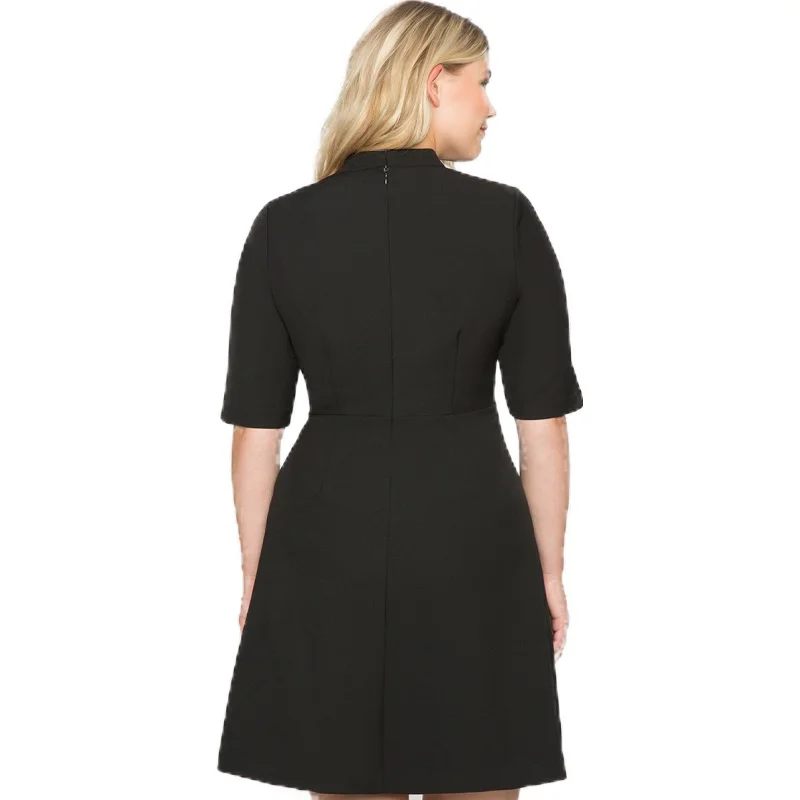 Beste Kissmilk Grote Maat Metal Double Breasted Decoratieve Half Hoge Kraag Vijf Point Mouwen Taille A lijn Bohemian Retro trend Jurk