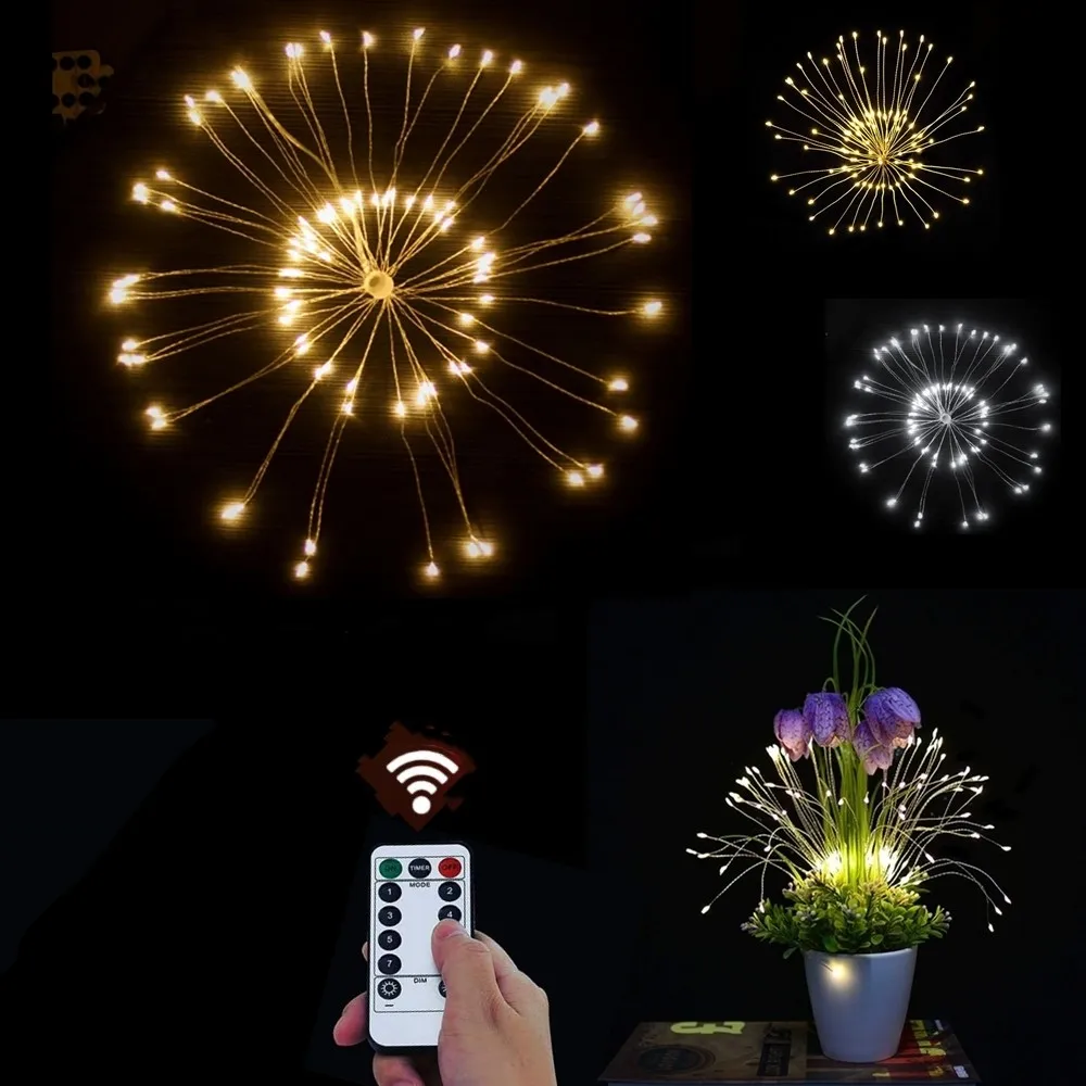 

Firework copper wire light LED holiday landscape decorate lamps IP65 Waterproof Battery operated Remote control led strip lights