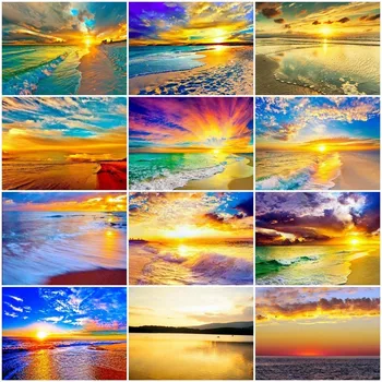

HUACAN 5D DIY Full Square Diamond Painting Landscape Cross Stitch Diamond Embroidery Sea Sunrise Rhinestones Mosaic Home Decor