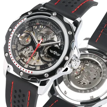 

Mechanical Watch Automatic Waterproof Silicone Watch Strap Skeleton Transparent Mechanical Wristwatches for Male montre homme