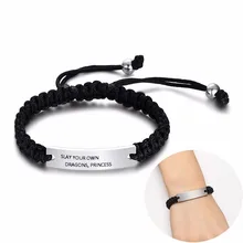 Slay свой собственный драконы, принцесса из нержавеющей стали ID тег черный плетеный веревочный браслет для женщин
