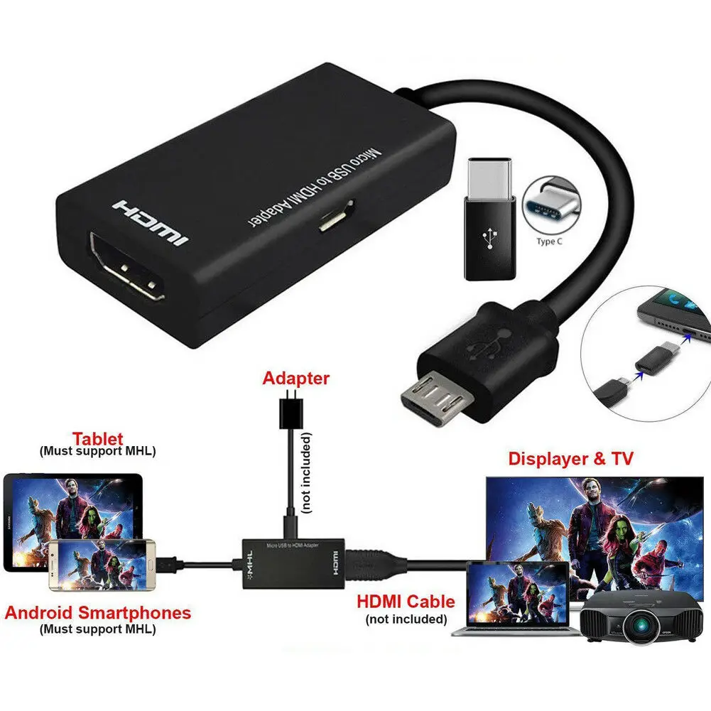 

Hot 2019 MHL Type C & Micro USB Male to HDMI Female Adapter Cable for Cellphone Tablet TV