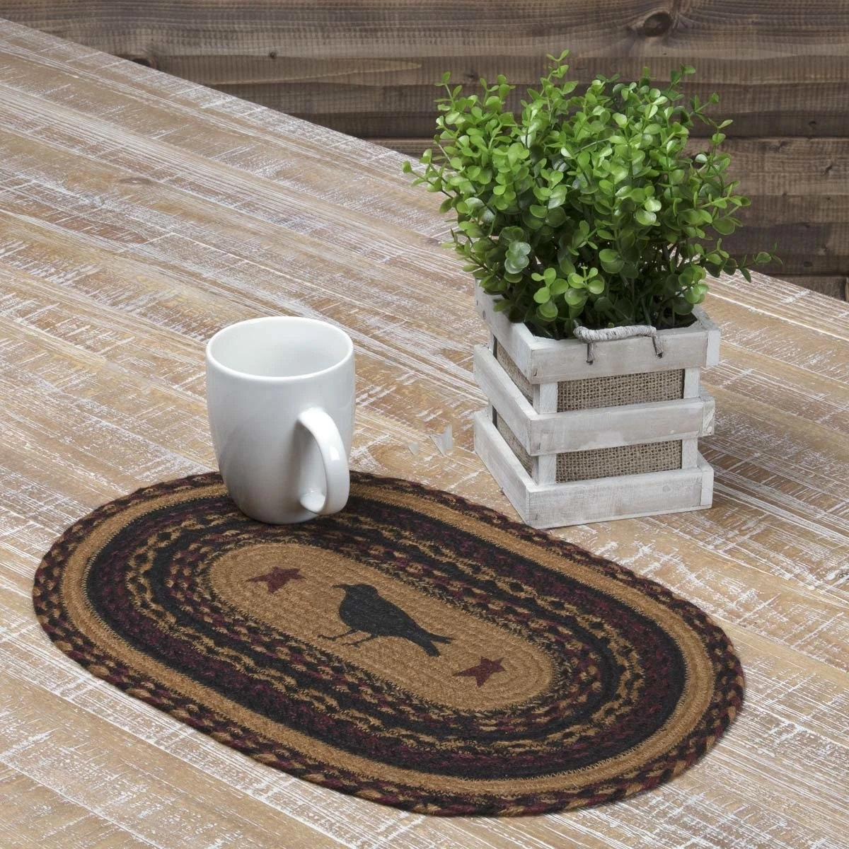 Primitive Tabletop &amp Kitchen Heritage Farms Crow Tan Oval Jute Placemat Set of 6 | Дом и сад