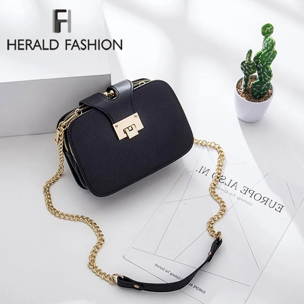 

Herald Fashion Small Shoulder Bag for Women Chain Strap Messenger Bags Ladies Retro Leather Handbag purse Female Crossbody Bag