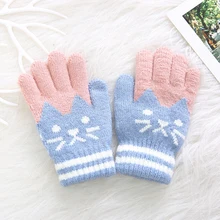 REAKIDS Winter Kids Baby Warm Gloves Children Knitted Stretch Mittens Boys Girls Patchwork Elastic Full Finger Gloves Hand Muff