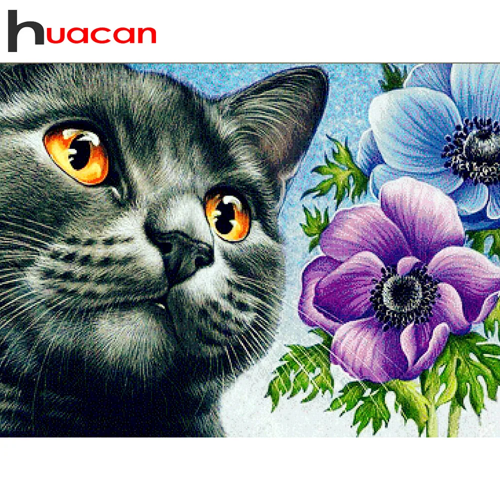 

Huacan Diamond Embroidery Cat Hobby And Handicraft Diamond Mosaic Animals Cross Stitch Kits Diamond Painting Full Drill Square