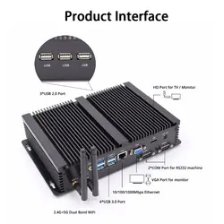 Безвентиляторный промышленный ПК, мини компьютер, Windows 10, Intel Core I7 4500U, [HUNSN IM03], (Dual WiFi/1VGA/1 HDMI/3USB2. 0/4USB3. 0/1LAN/2COM)