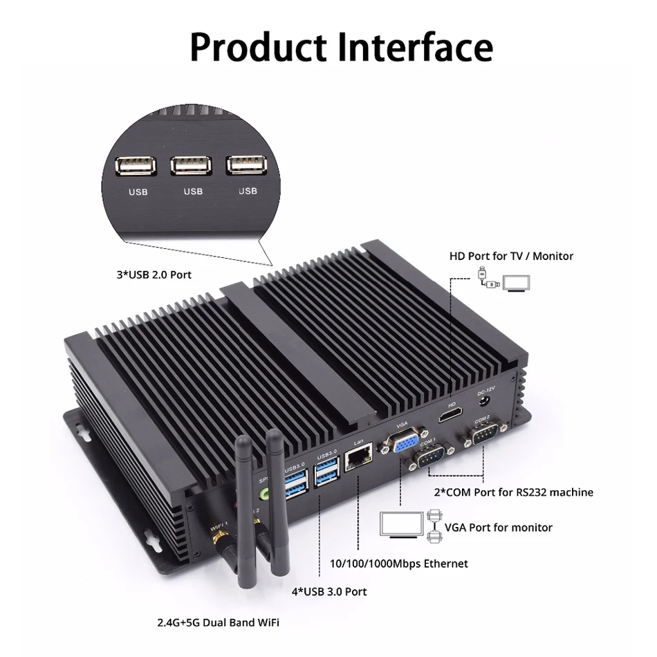 

Fanless Industrial PC,Mini Computer,Windows 10,Intel Core I7 4500U,[HUNSN IM03],(Dual WiFi/1VGA/1HDMI/3USB2.0/4USB3.0/1LAN/2COM)