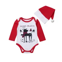 Мой первый Рождественский костюм с оленем, детский хлопковый милый комбинезон на год с шапочкой, Одежда для новорожденных, одежда для маленьких мальчиков и девочек