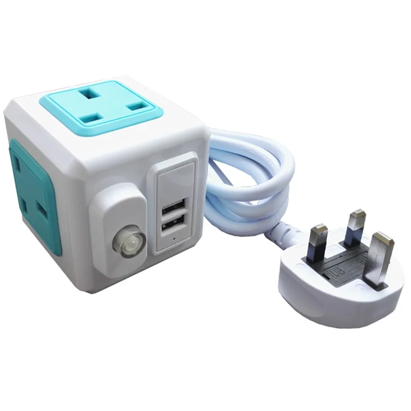 UK 3 Pins Plug Powercube Power Strip With Switch Fused AC Electrical