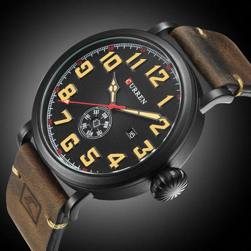 Curren 8283 мужские часы Топ бренд класса люкс черный кожаный ремешок
