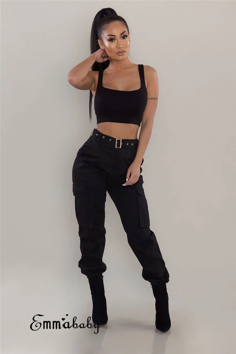 

2018 New Casual Women Harem Cargo Trousers High Waist Casual Punk Loose Long Pants Female Fashion Street Wear