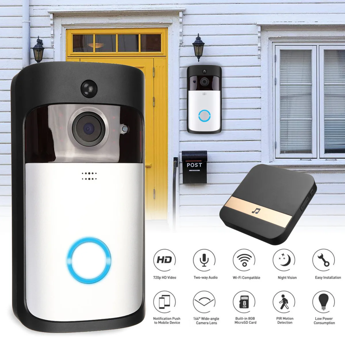 

Smart WiFi Security DoorBell with Visual Recording Low Power Consumption Remote Home Monitoring Night Vision Video Door Phone