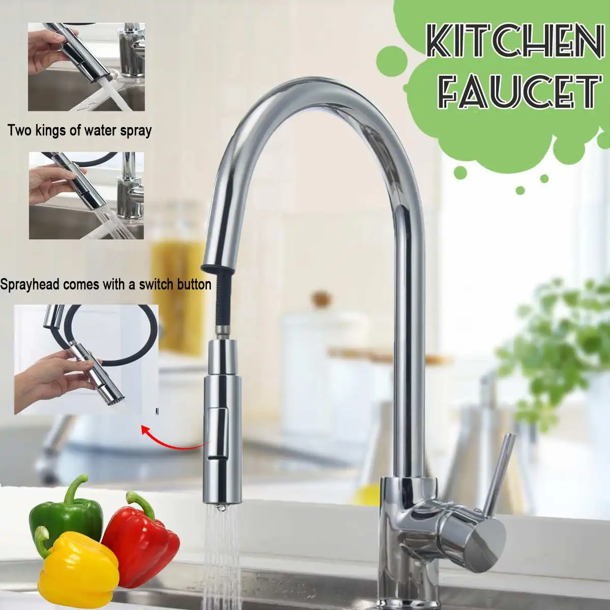 

Xueqin 360Rotatable Pull Out Sprayer Kitchen Faucet Spout Deck Mounted Single Handle Kitchen Tap Mixer Tap Nozzle Cold And Hot