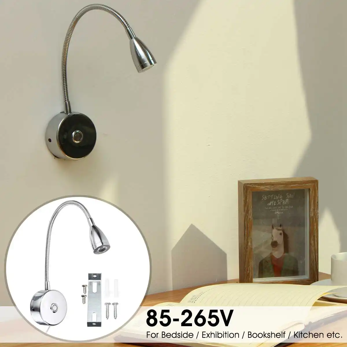 

85-265V LED Spot Light 3W Wall Lamp Indoor White Bedside Desk Lighting Universal